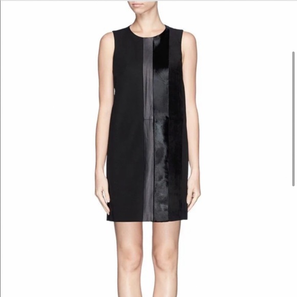 Theory Elso Calf Hair Suede Leather Panel Shift Dress Black Size 4 ($615 Retail) - Picture 1 of 11